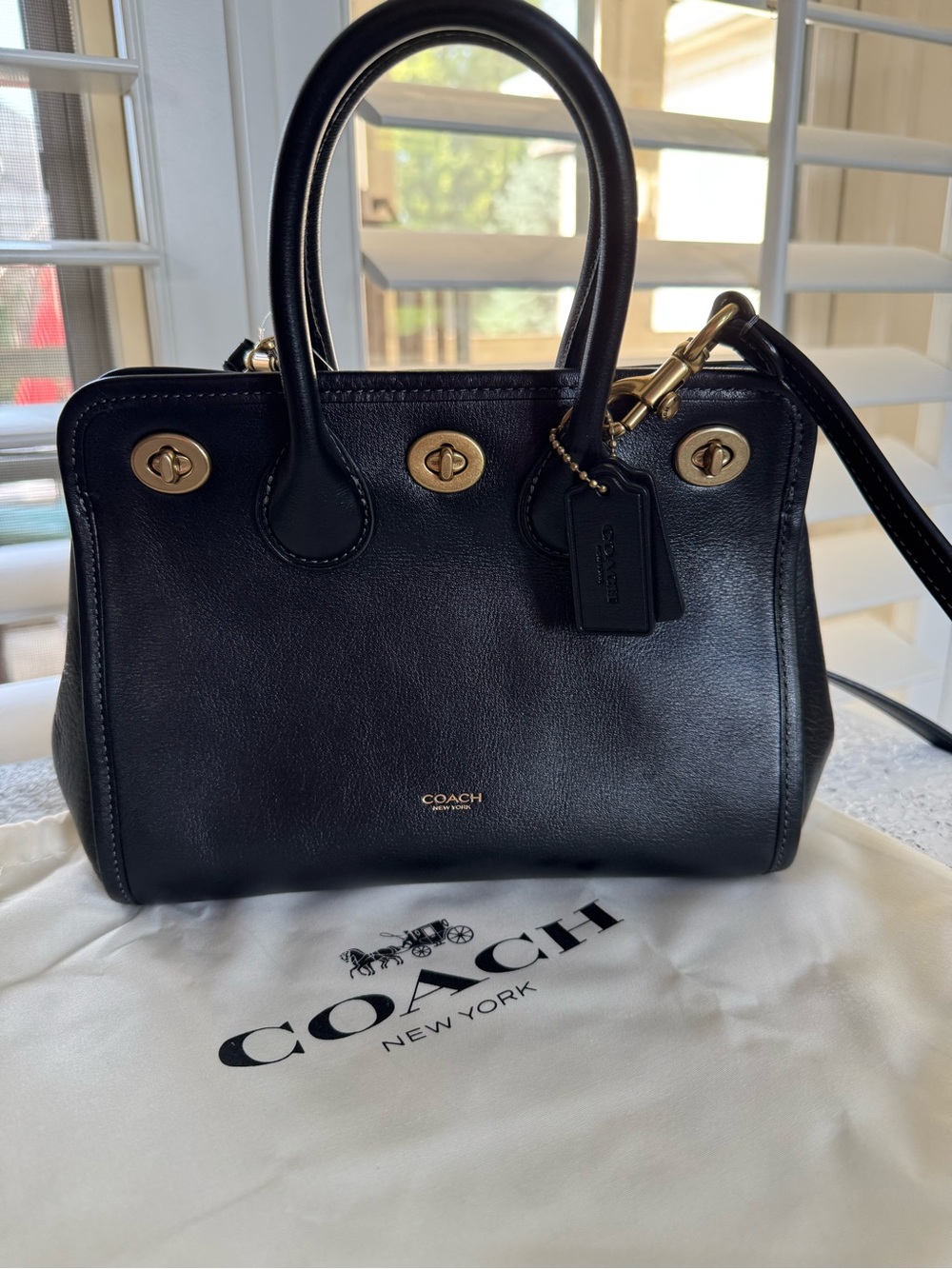 NYFW Spring 2027 Coach Black Leather Satchel with Triple Turnlock Bag 22